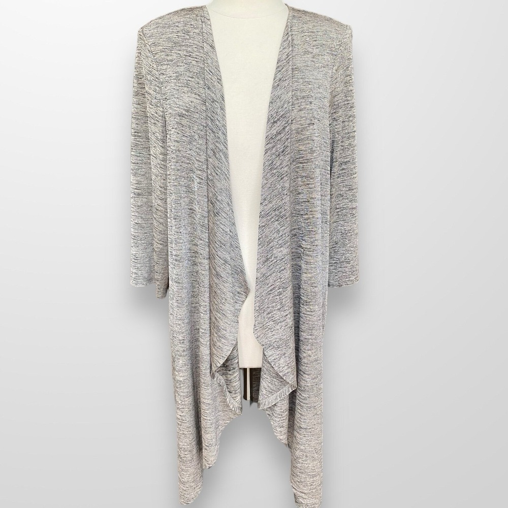 R M Richards Woman 14 Long Open Front Cardigan Slinky Flowy Tan Black Travel